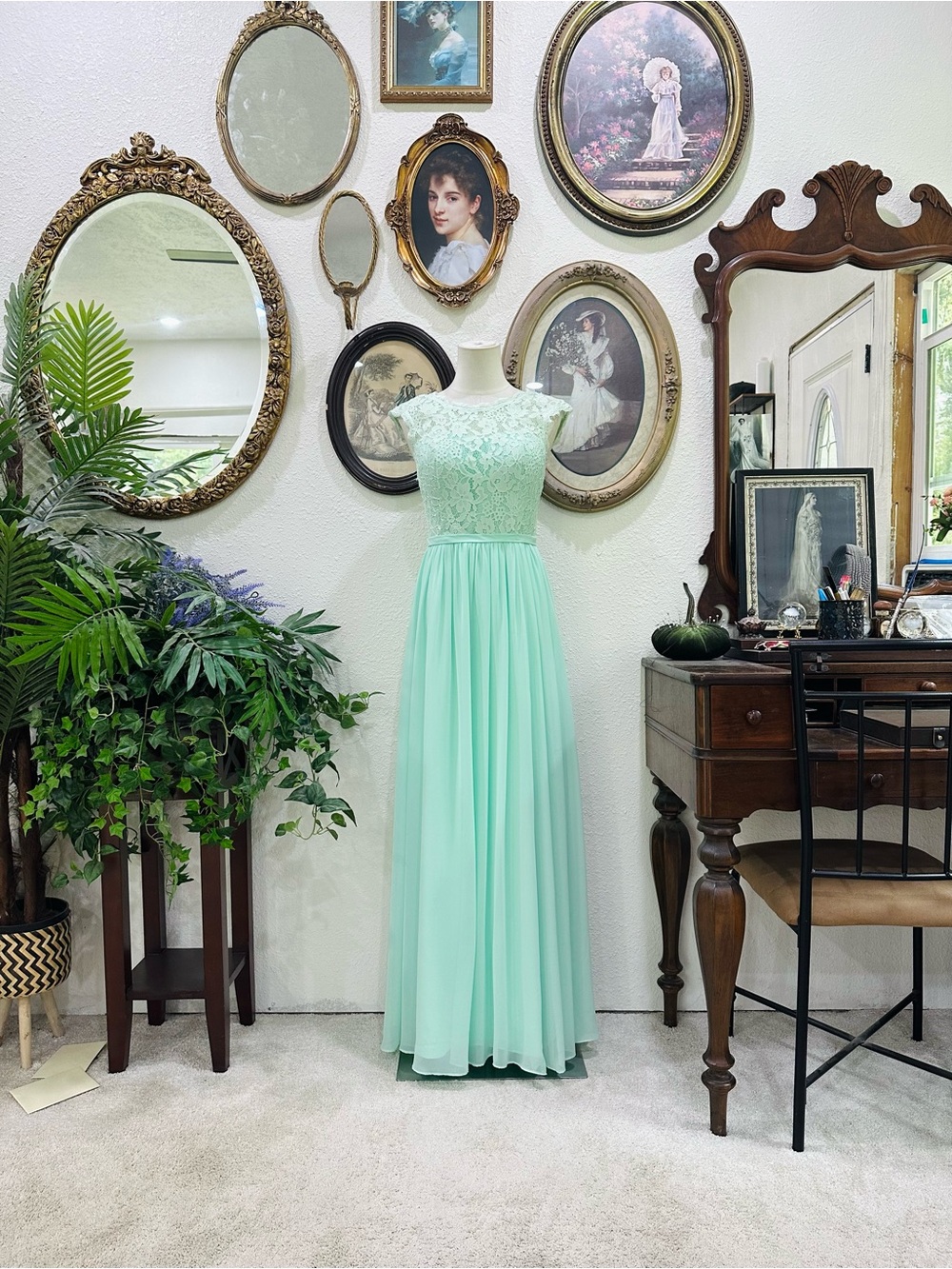Azazie Mint Lace Bodice Maxi Dress - Mint
